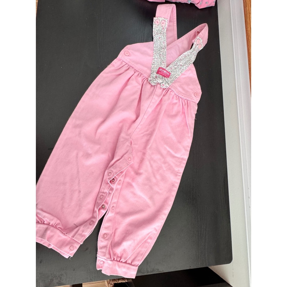 Vintage OshKosh B'gosh Pink Corduroy Floral Trim Overalls Jumpsuit Girls 4T